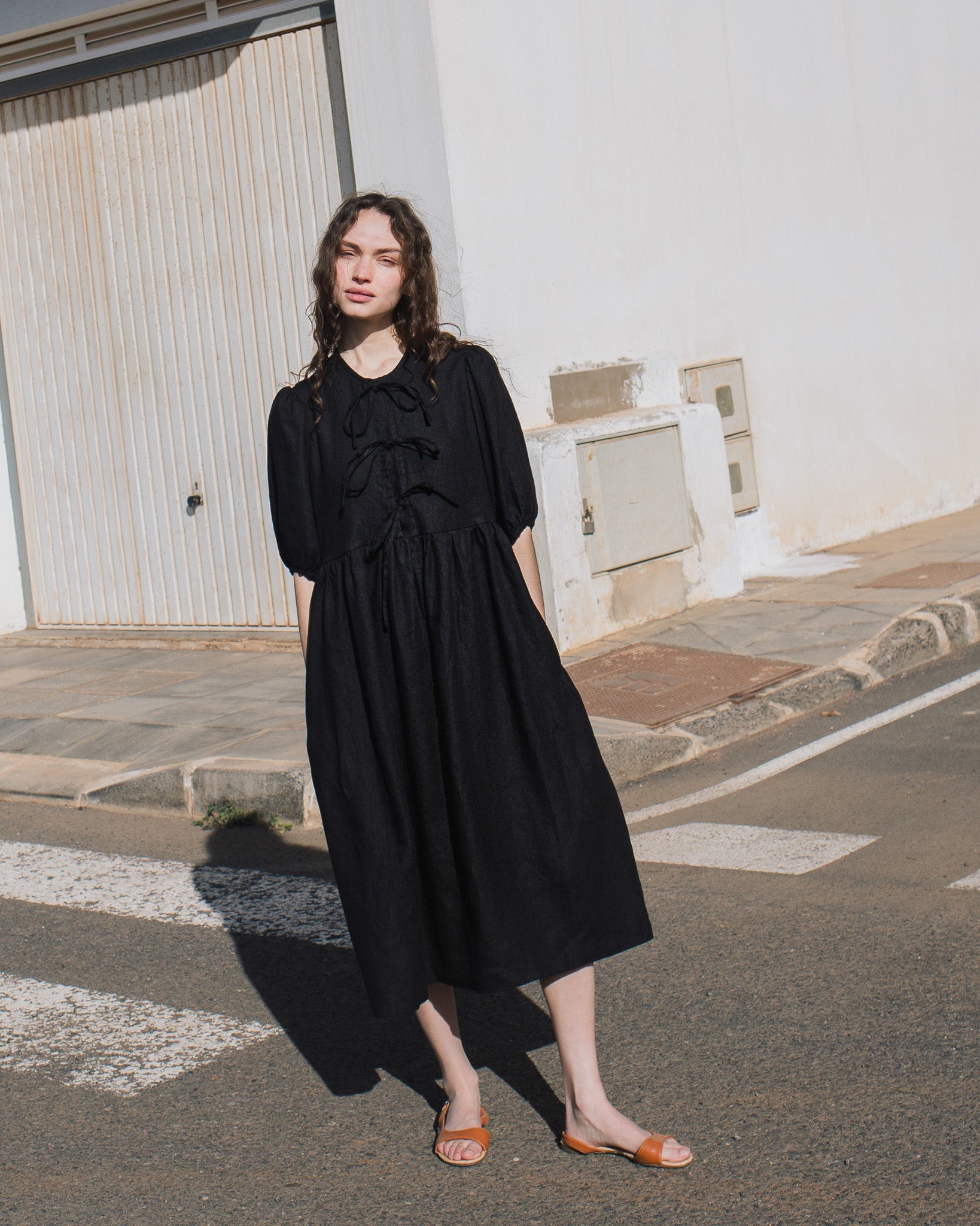 ROSEMARY bow tie linen dress - notPERFECTLINEN