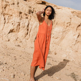 R: SARAH button down slip linen dress (Color: Natural/White Gingham; Size: XS - MAXI length)