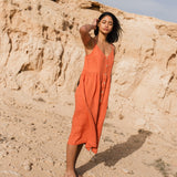 CU: Customized SARAH button down slip linen dress (Size: M; Color: Night Cherries)