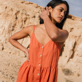 CU: Customized SARAH button down slip linen dress (Size: M; Color: Night Cherries)