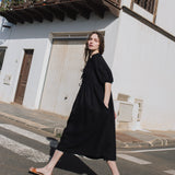 R: ROSEMARY bow tie linen dress (Size: S; Color: Light Black Checks)