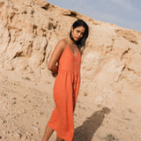 CU: Customized SARAH button down slip linen dress (Size: M; Color: Night Cherries)