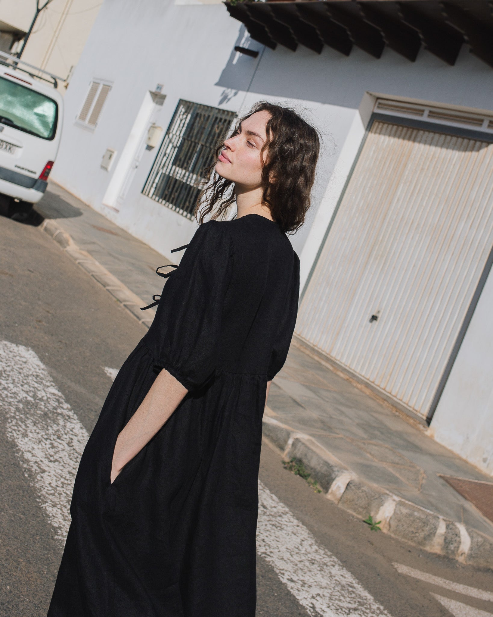 ROSEMARY bow tie linen dress - notPERFECTLINEN