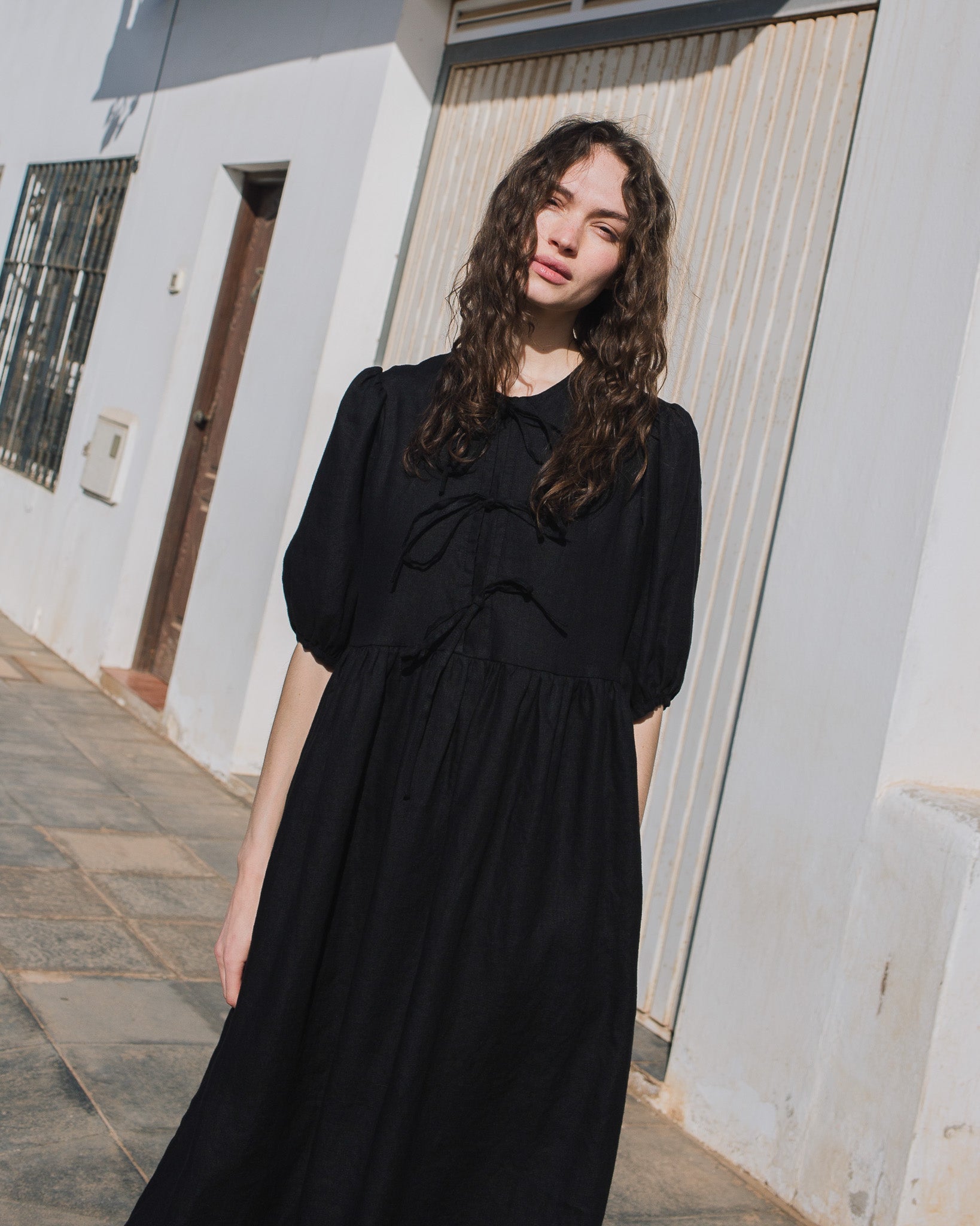 ROSEMARY bow tie linen dress - notPERFECTLINEN