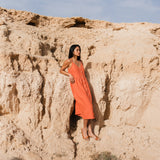 CU: Customized SARAH button down slip linen dress (Size: M; Color: Night Cherries)