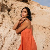 CU: Customized SARAH button down slip linen dress (Size: M; Color: Night Cherries)