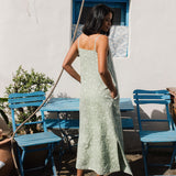R: MATILDA slip linen dress (Size: L; Color: Lime/White Gingham)