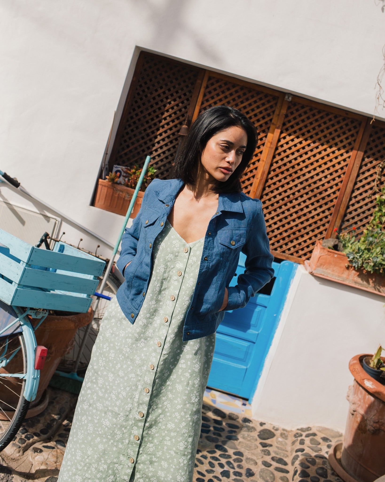 CALICO cropped linen jacket - notperfectlinen