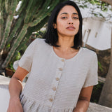 CU: Customized Maxi MAMA-2 short sleeve linen dress (Size: M; Color: Emerald Green)
