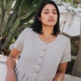 Maxi MAMA-2 short sleeve linen dress