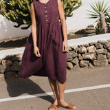 R: Sleeveless maxi MAMA linen dress (Color: Raspberry Grid; Size: XL - MAXI length)