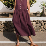 R: Sleeveless maxi MAMA linen dress (Color: Raspberry Grid; Size: XL - MAXI length)