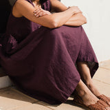 R: Sleeveless maxi MAMA linen dress (Color: Raspberry Grid; Size: XL - MAXI length)