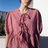 R: MELINA bow tie linen blouse (Size: M/L; Color: Cream)