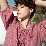 R: MELINA bow tie linen blouse (Size: M/L; Color: Cream)