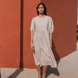 DELPHI tiered linen dress