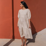 DELPHI tiered linen dress