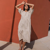 DELPHI tiered linen dress