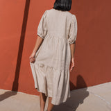 DELPHI tiered linen dress