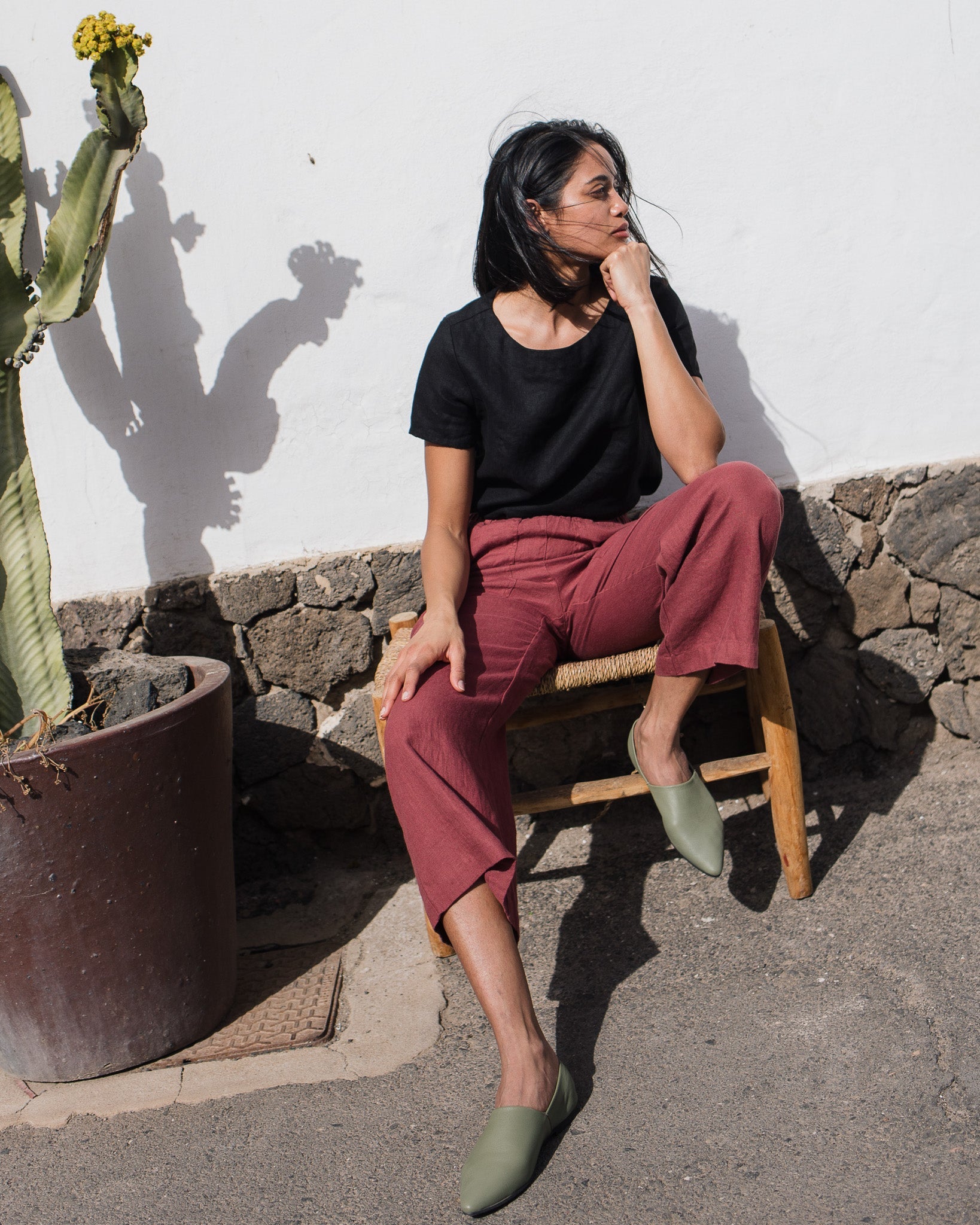 PUGLIA straight cut cropped linen pants - notperfectlinen