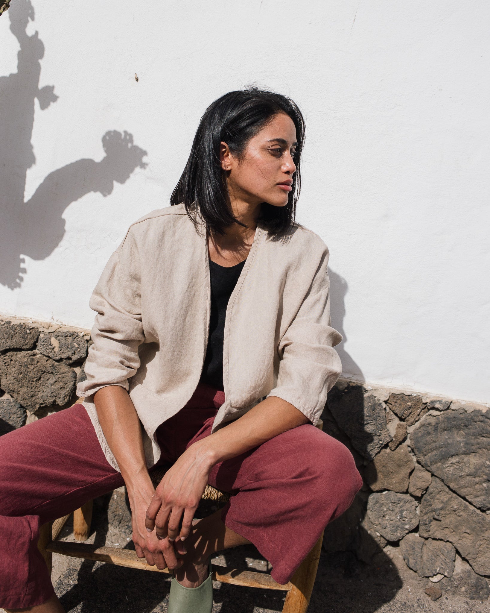 PUGLIA straight cut cropped linen pants - notperfectlinen