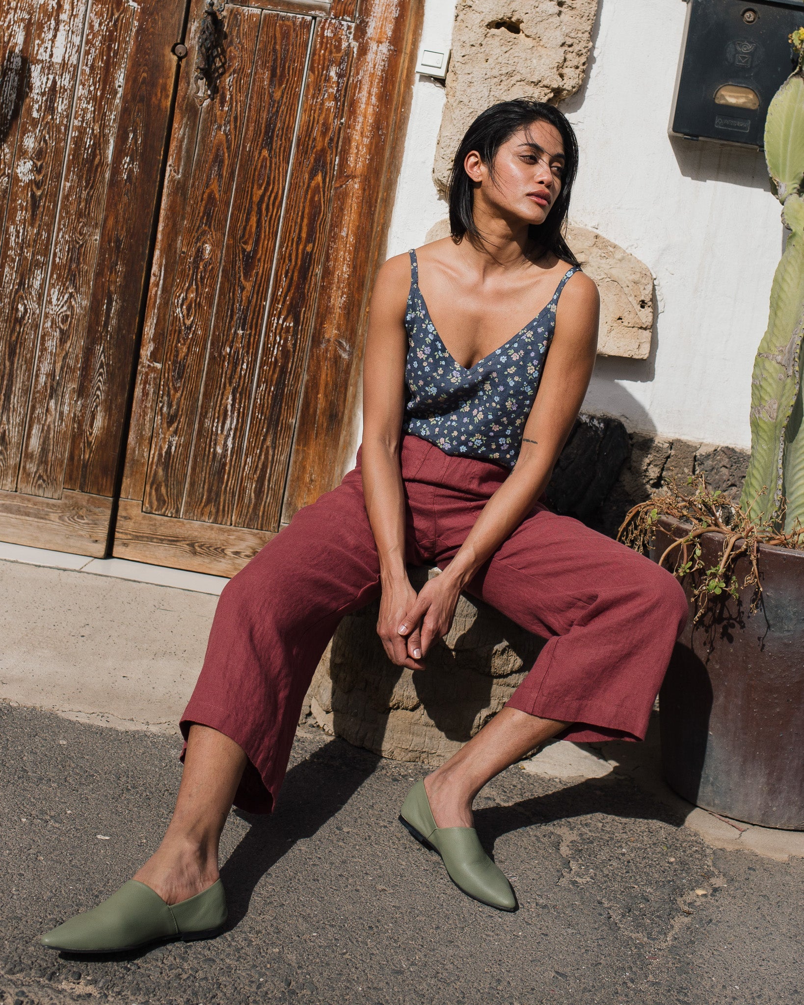 PUGLIA straight cut cropped linen pants - notperfectlinen