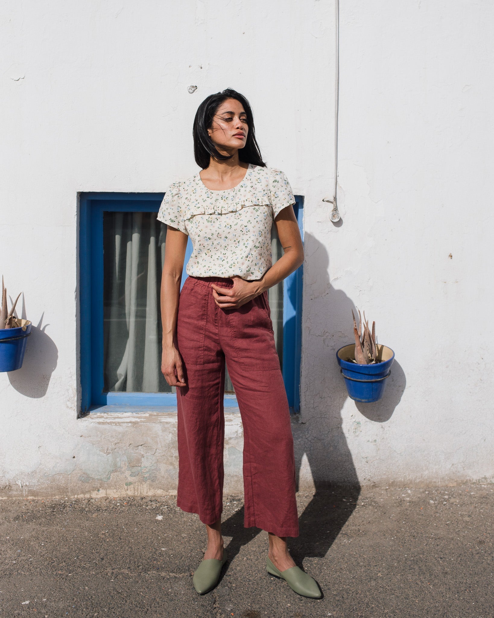 PUGLIA straight cut cropped linen pants - notperfectlinen
