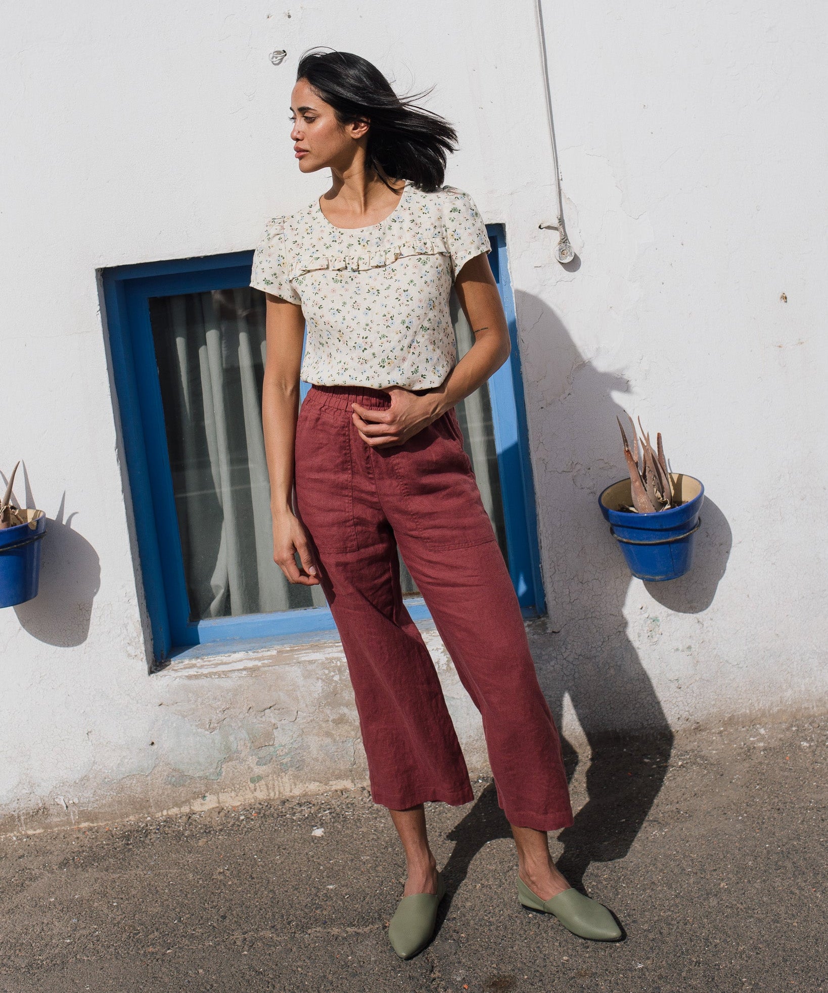 PUGLIA straight cut cropped linen pants - notperfectlinen