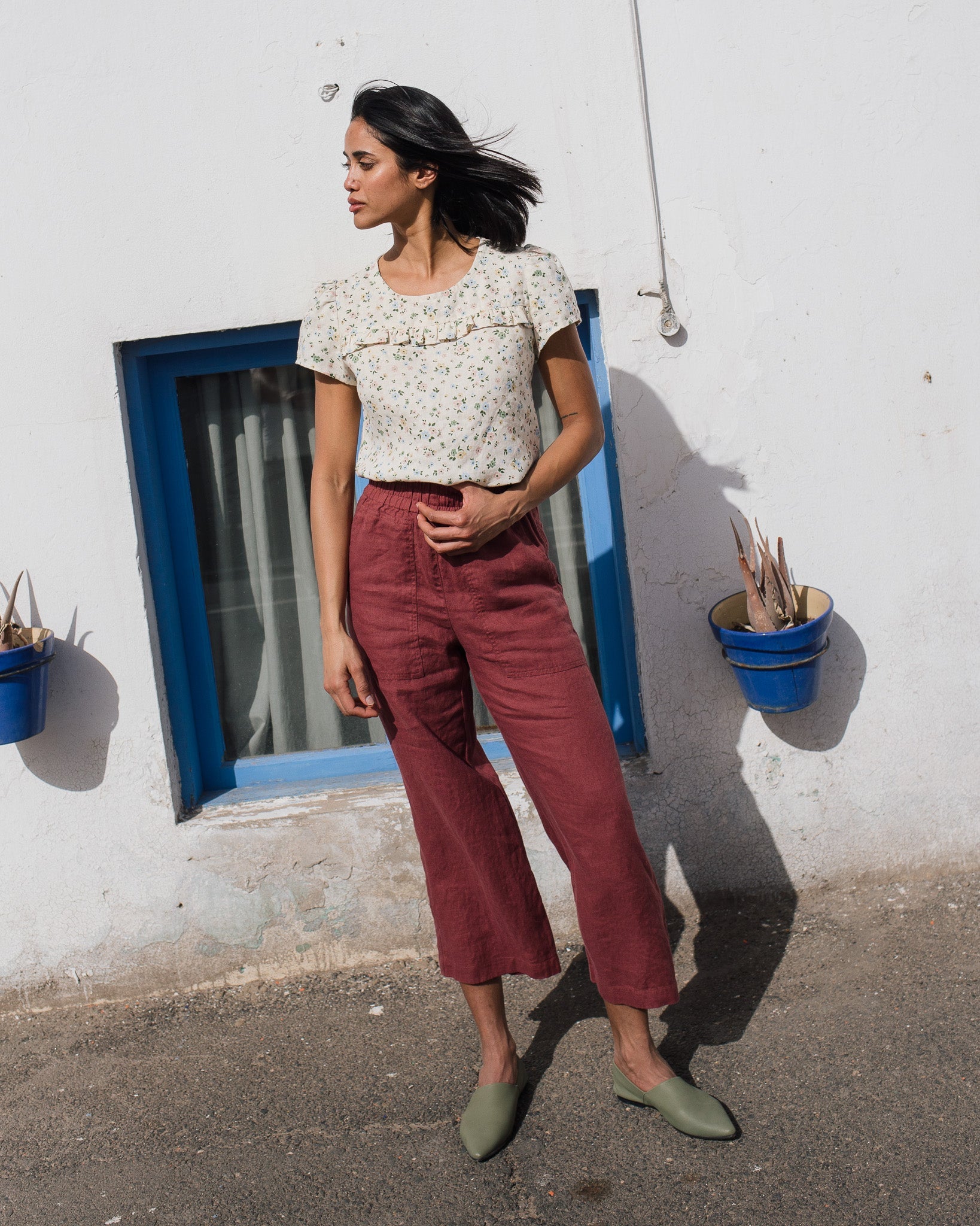PUGLIA straight cut cropped linen pants - notperfectlinen