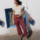 PUGLIA straight cut cropped linen pants