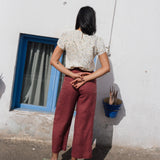 R: PUGLIA straight cut cropped linen pants (Size: M; Color: Deepest Black)