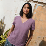 LUCA V-neck fitted linen top - notperfectlinen
