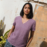 LUCA V-neck fitted linen top - notperfectlinen