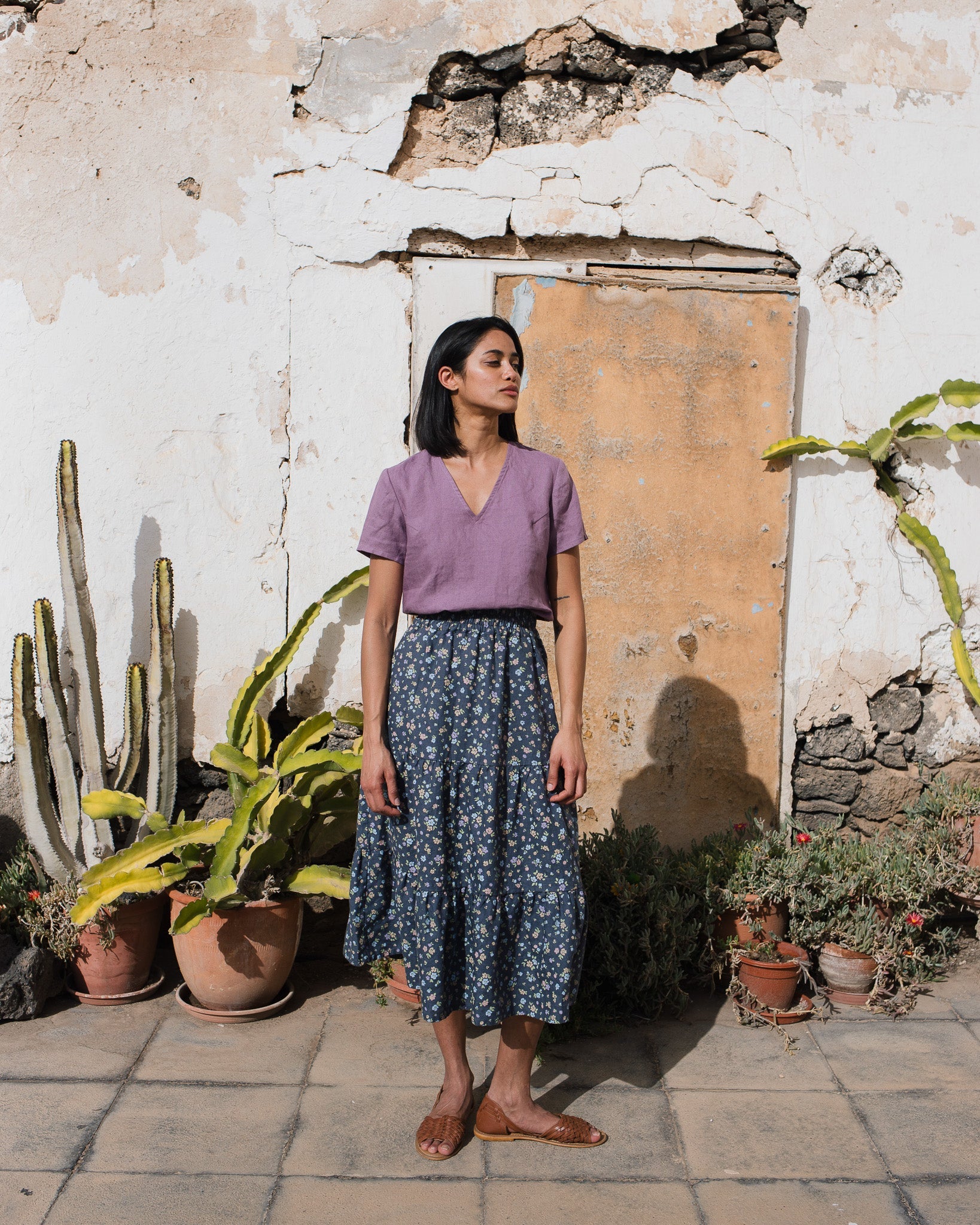 MAGNOLIA tiered linen skirt - notperfectlinen