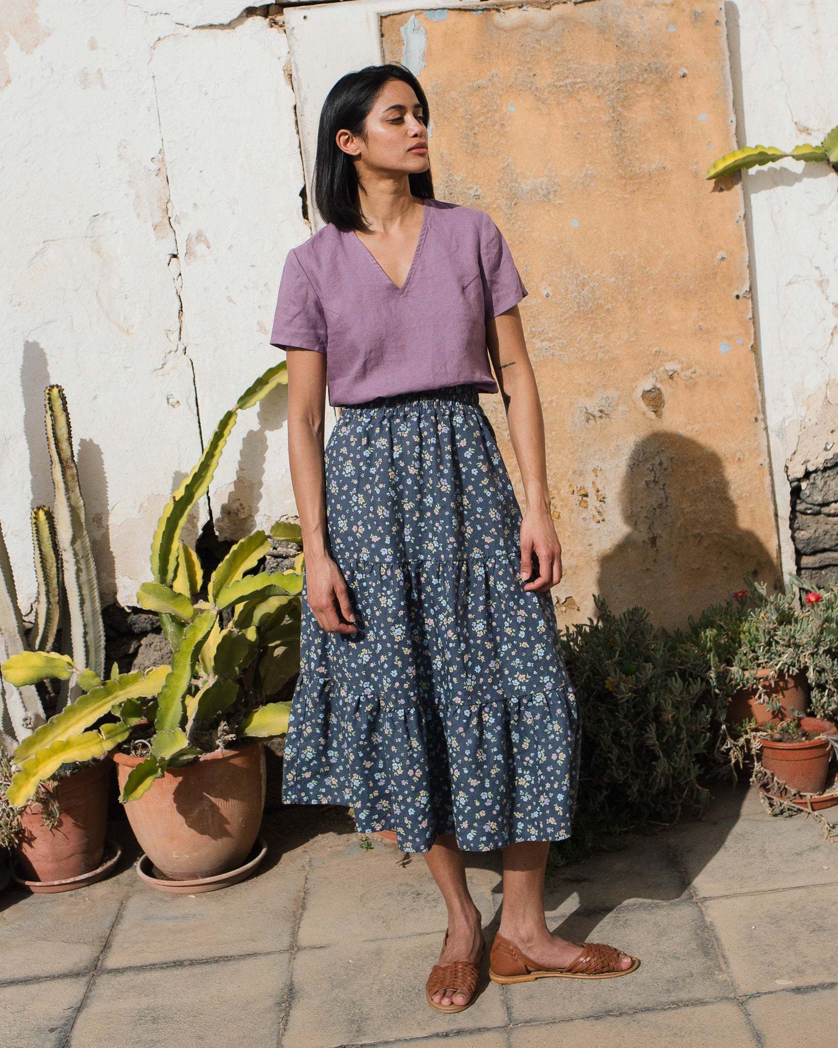 LUCA V-neck fitted linen top - notperfectlinen