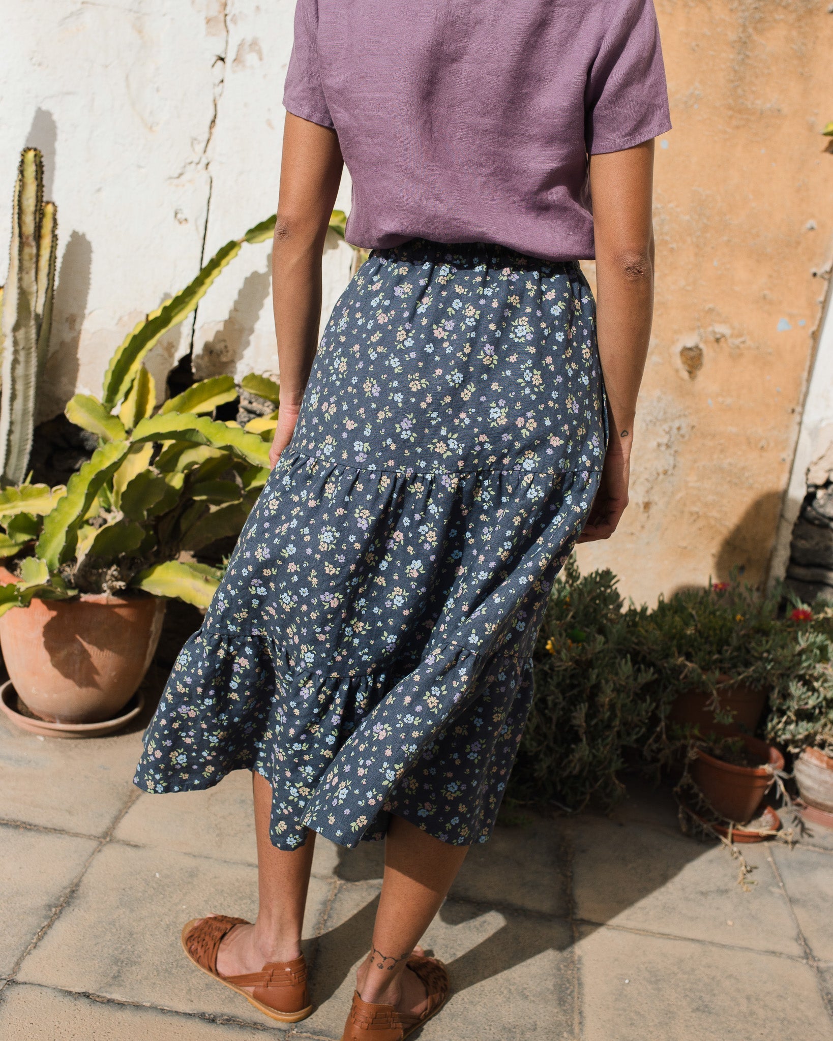 MAGNOLIA tiered linen skirt - notperfectlinen