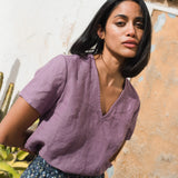 LUCA V-neck fitted linen top - notperfectlinen