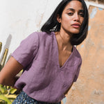 LUCA V-neck fitted linen top - notperfectlinen