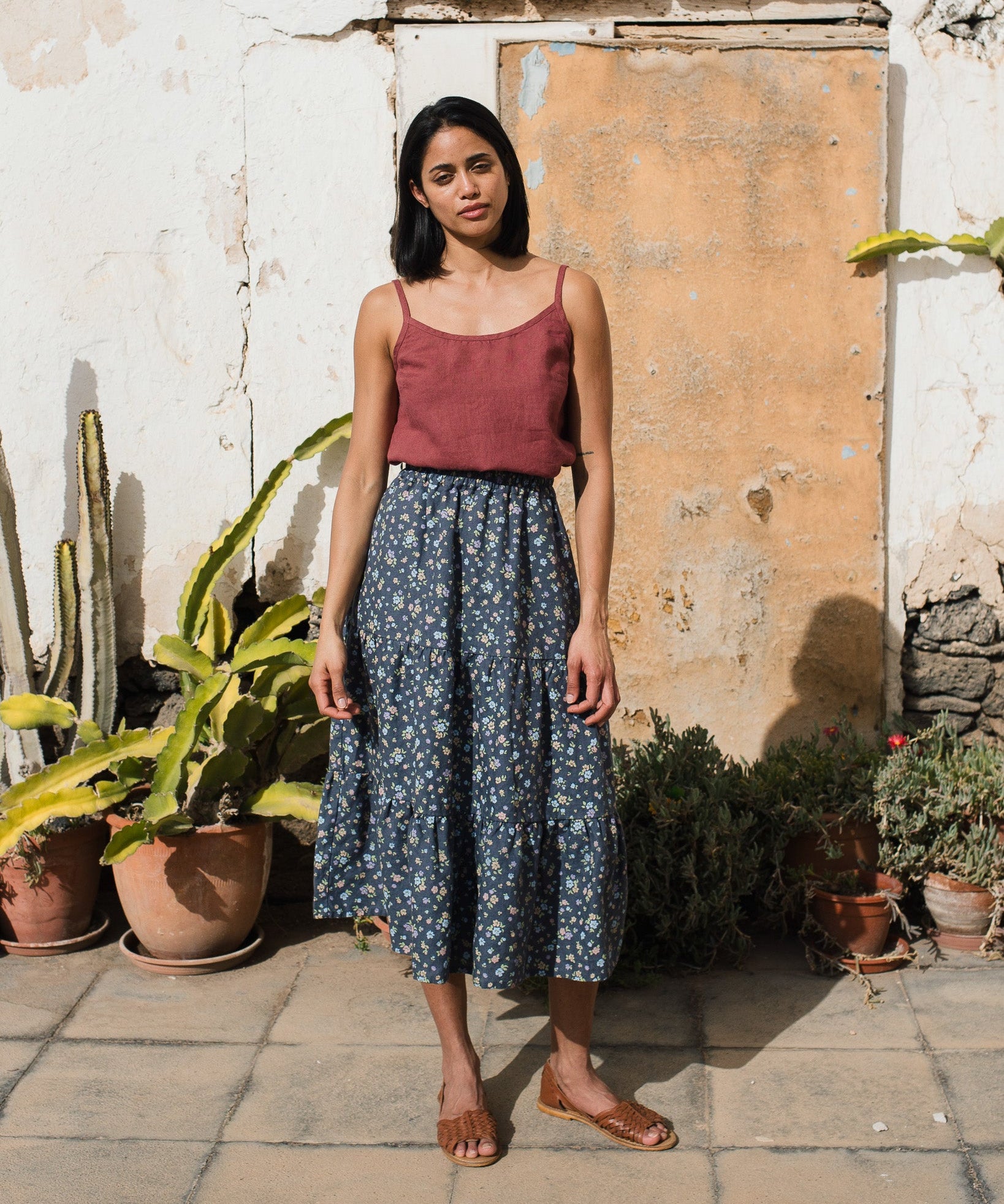 MAGNOLIA tiered linen skirt - notperfectlinen