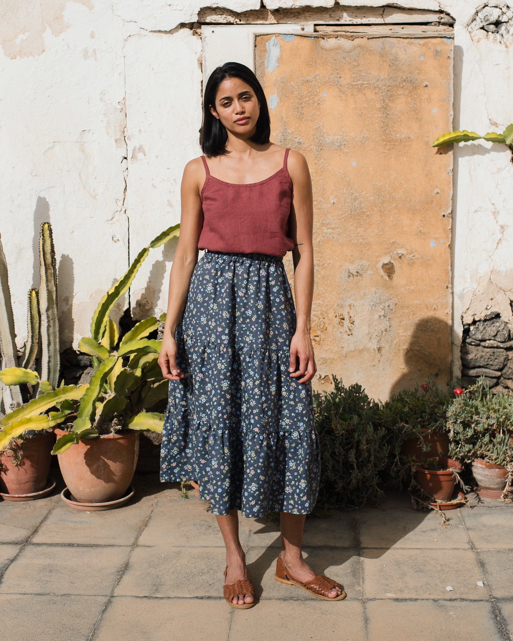 MAGNOLIA tiered linen skirt - notperfectlinen