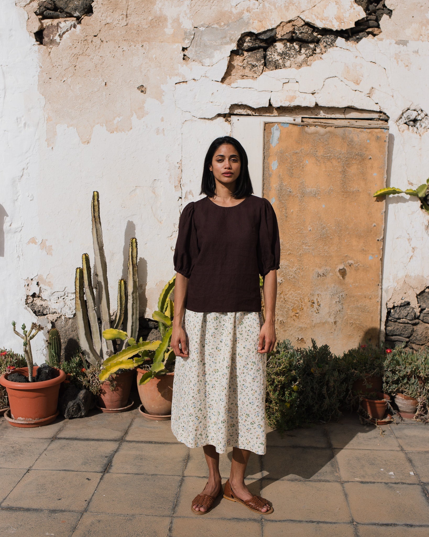 CARMEL puff sleeve linen top - notperfectlinen