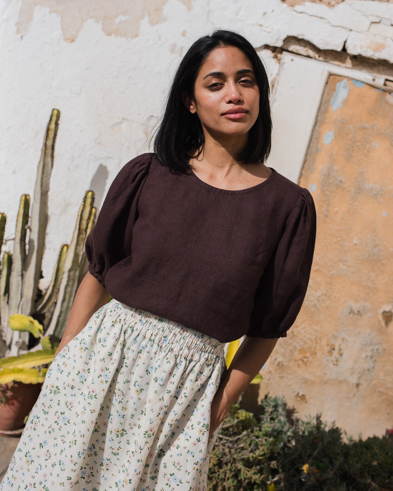 CARMEL puff sleeve linen top - notperfectlinen