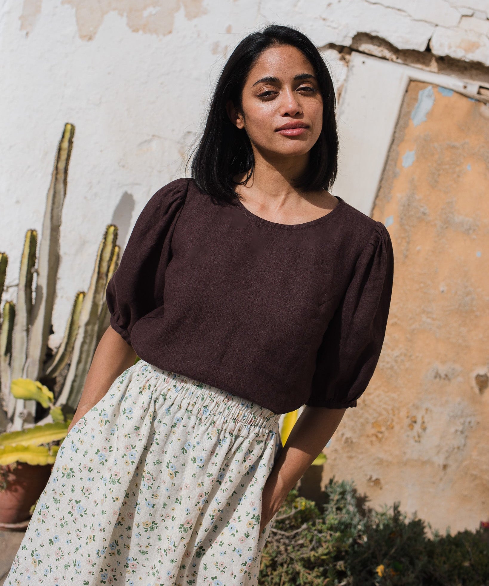 CARMEL puff sleeve linen top - notperfectlinen