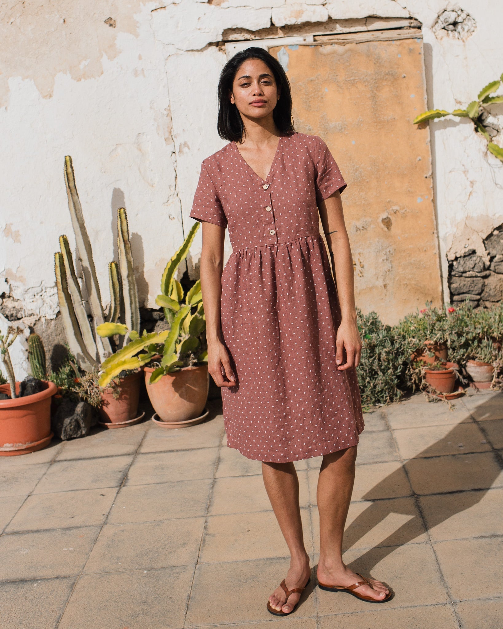 SYMI V-neck linen dress - notPERFECTLINEN