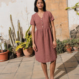 CU: Customized SYMI V-neck linen dress (Size: L; Color: Forest Green)