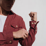 R: Men’s long sleeve linen shirt MONTREAL (Size: L; Color: Marsala)