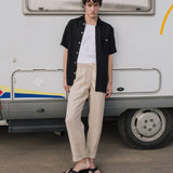 CU: Customized Men’s casual linen pants ONTARIO (Size: XXL; Color: Deepest Black)