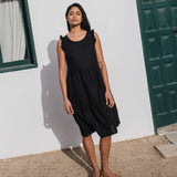 R: PARATY tiered midi linen dress (Size: M; Color: Indigo)