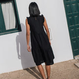 R: PARATY tiered midi linen dress (Size: M; Color: Indigo)