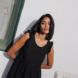 R: PARATY tiered midi linen dress (Size: M; Color: Indigo)